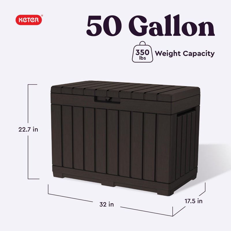 Keter Kentwood 50 Gallon Resin Deck Box-Organization and Storage for Patio Cushions, Throw Pillows and Garden Tools, Brown - Image 2