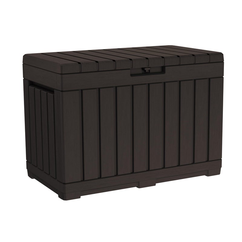 Keter Kentwood 50 Gallon Resin Deck Box-Organization and Storage for Patio Cushions, Throw Pillows and Garden Tools, Brown - Image 1