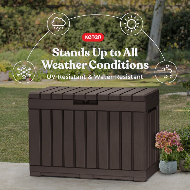 Keter Kentwood 50 Gallon Resin Deck Box-Organization and Storage for Patio Cushions, Throw Pillows and Garden Tools, Brown - Image 5