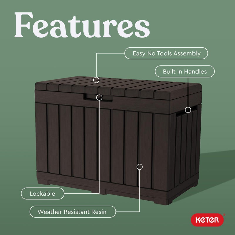 Keter Kentwood 50 Gallon Resin Deck Box-Organization and Storage for Patio Cushions, Throw Pillows and Garden Tools, Brown - Image 3