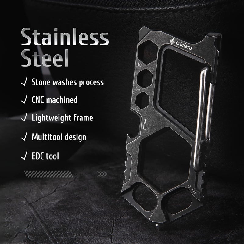 edcfans Carabiner Keychain Stainless Steel Multitool - 11 in 1 Tactical Keychain - Glass Breaker,Bottle Opener, Wrench, Screw Drivers, Key Clip, EDC Keychain for Men - Image 2