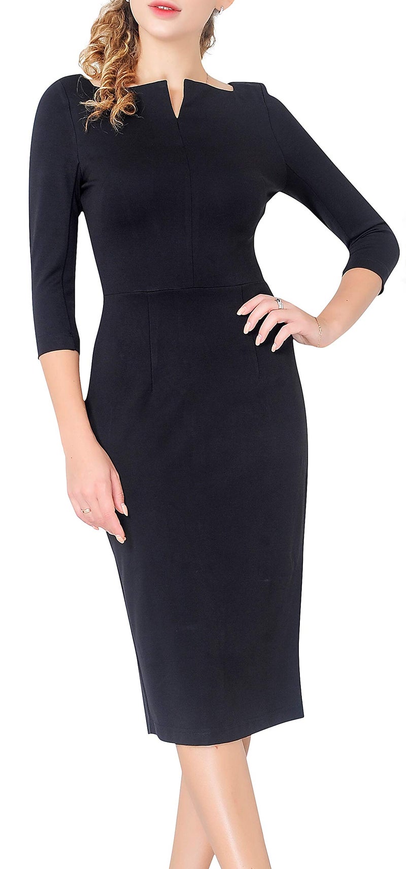 Marycrafts Women's Work Office Business Square Neck Sheath Midi Dress 12 Black - Image 1
