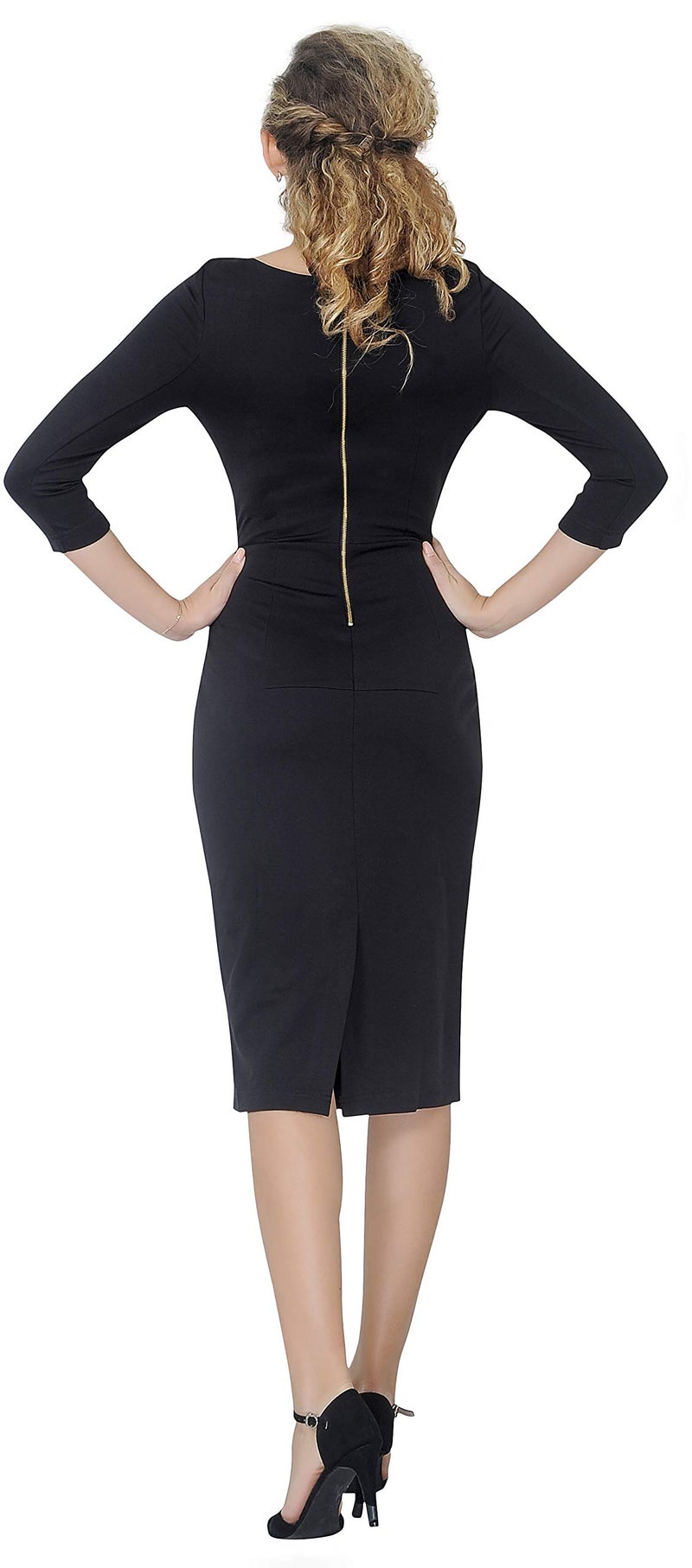Marycrafts Women's Work Office Business Square Neck Sheath Midi Dress 12 Black - Image 5