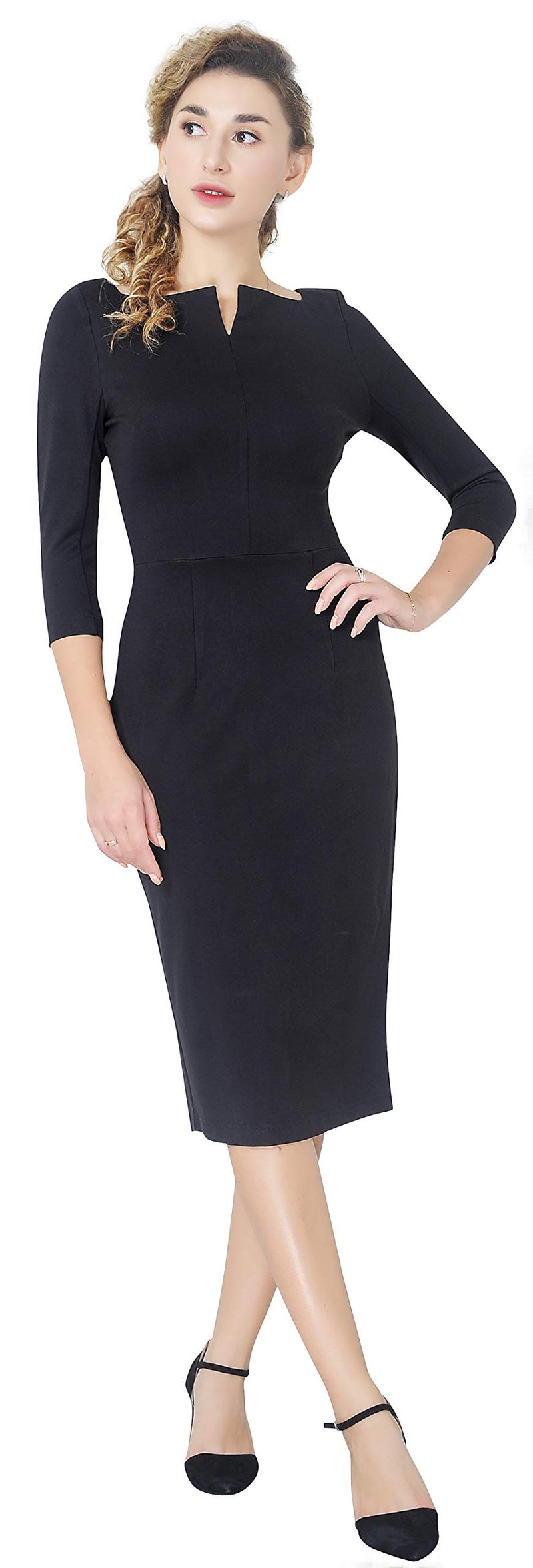 Marycrafts Women's Work Office Business Square Neck Sheath Midi Dress 12 Black - Image 2