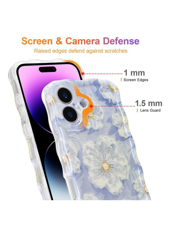 EYZUTAK Case for Now Phone, Colorful Retro Oil Painting Flower Laser Glossy Pattern Cute Curly Wave Edge Exquisite Phone Cover Stylish Durable TPU Protective Case for Girl Women - Light Blue - Image 4