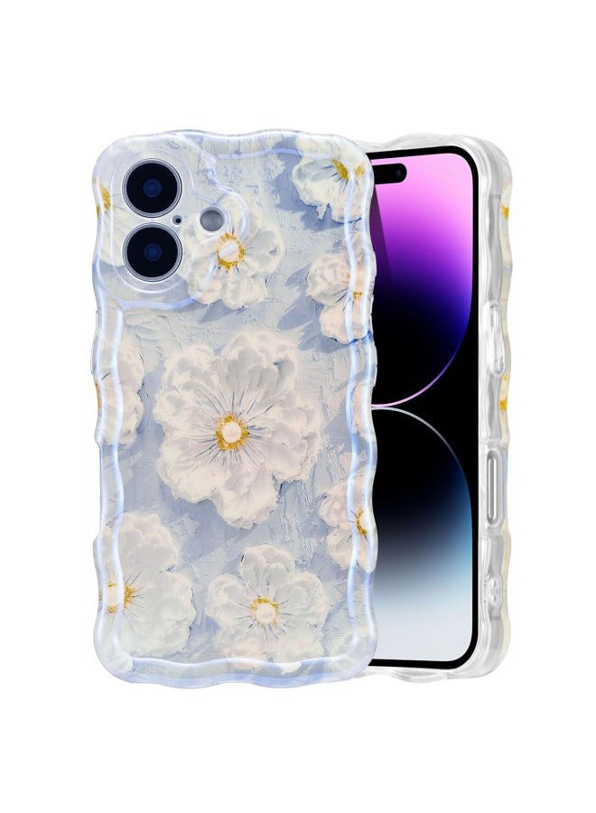 EYZUTAK Case for Now Phone, Colorful Retro Oil Painting Flower Laser Glossy Pattern Cute Curly Wave Edge Exquisite Phone Cover Stylish Durable TPU Protective Case for Girl Women - Light Blue - Image 1