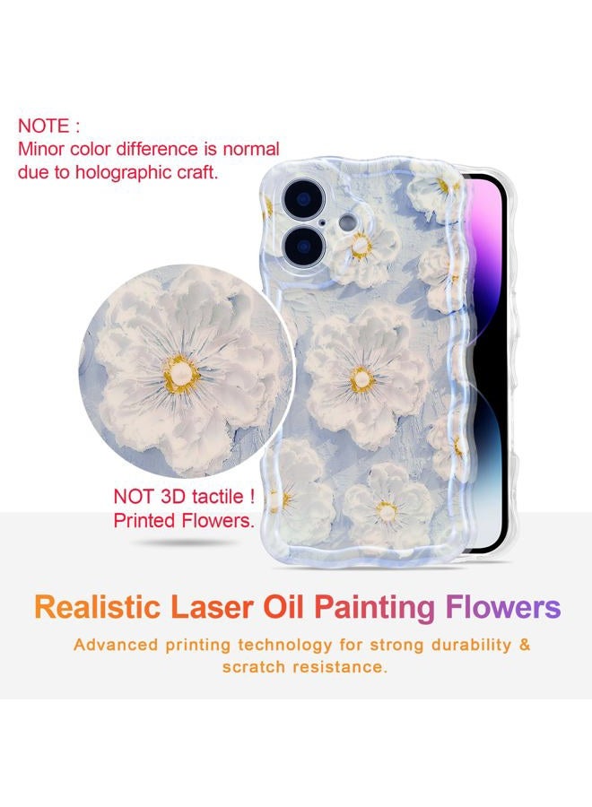 EYZUTAK Case for Now Phone, Colorful Retro Oil Painting Flower Laser Glossy Pattern Cute Curly Wave Edge Exquisite Phone Cover Stylish Durable TPU Protective Case for Girl Women - Light Blue - Image 2