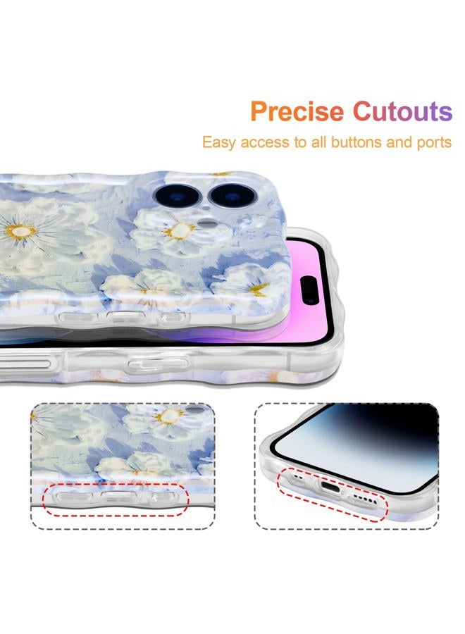EYZUTAK Case for Now Phone, Colorful Retro Oil Painting Flower Laser Glossy Pattern Cute Curly Wave Edge Exquisite Phone Cover Stylish Durable TPU Protective Case for Girl Women - Light Blue - Image 5