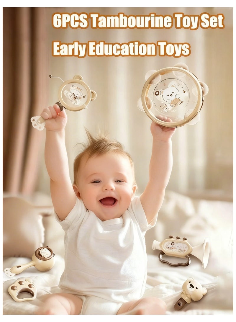 LIXADA 6pcs Rattle playset Infant early education musical instruments Hand clapping drum toys Rattle toys Odorless and non-toxic Can be bitten Early education music enlightenment - Image 1
