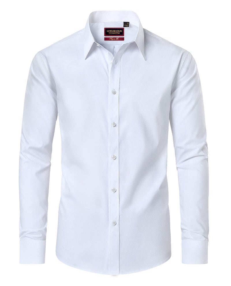 قميص dress أبيض للرجال من Lion Nardo بأكمام طويلة وزر لأسفل قميص dress عادي كبير وطويل