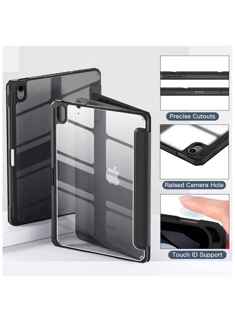 Generic - iPad Air 4 , 10.9 inch Smart Cover with Stand (2022/2020) with Pencil Holder, Lockable Smart Cover/Auto Screen On/Touch ID, Transparent Cover with Auto On/Sleep, Black - Image 1