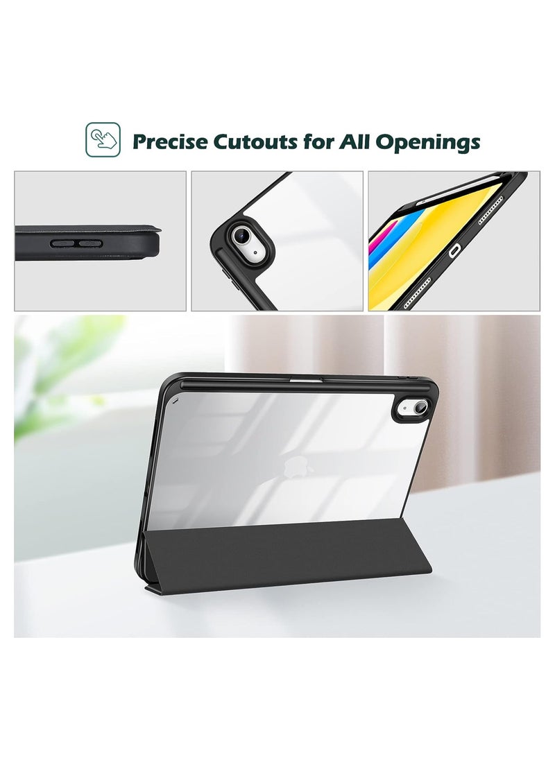 Generic - iPad Air 4 , 10.9 inch Smart Cover with Stand (2022/2020) with Pencil Holder, Lockable Smart Cover/Auto Screen On/Touch ID, Transparent Cover with Auto On/Sleep, Black - Image 1