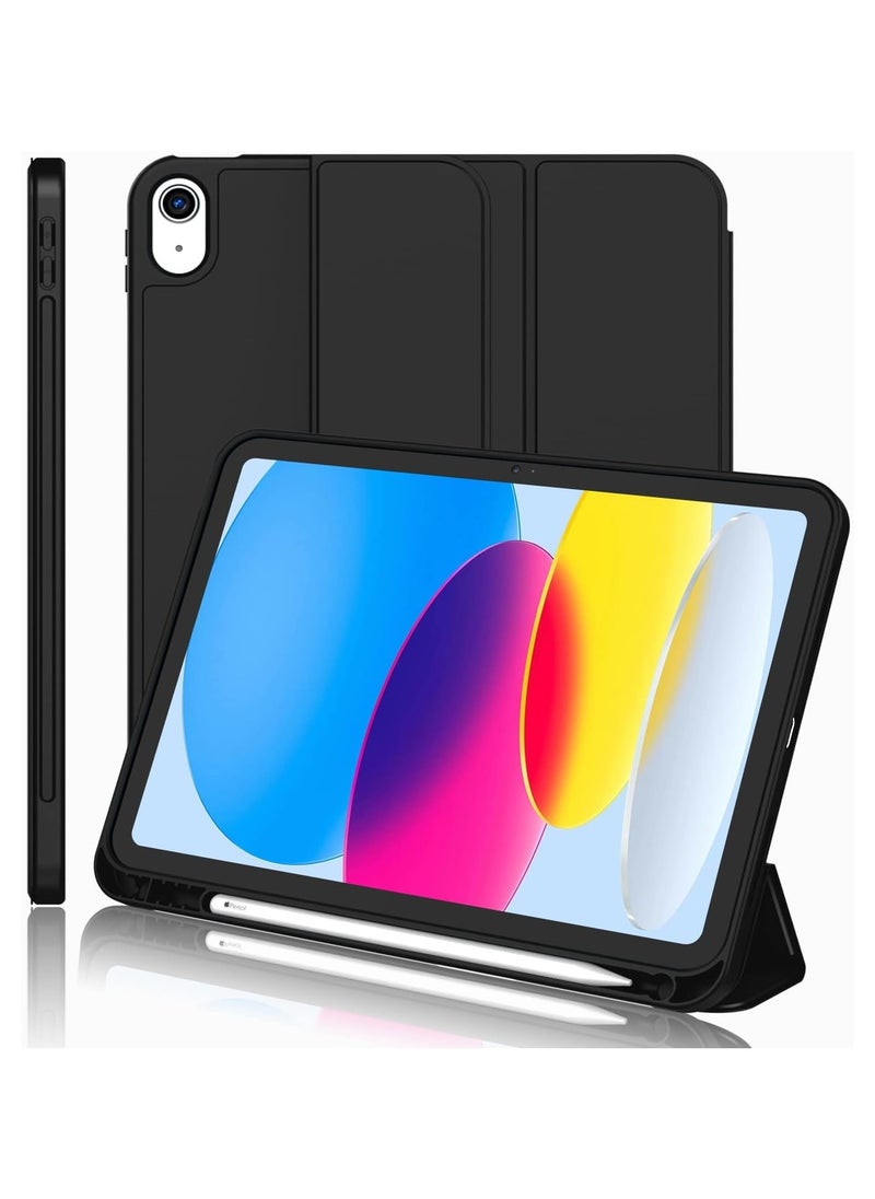 Generic - iPad Air 4 , 10.9 inch Smart Cover with Stand (2022/2020) with Pencil Holder, Lockable Smart Cover/Auto Screen On/Touch ID, Transparent Cover with Auto On/Sleep, Black - Image 1