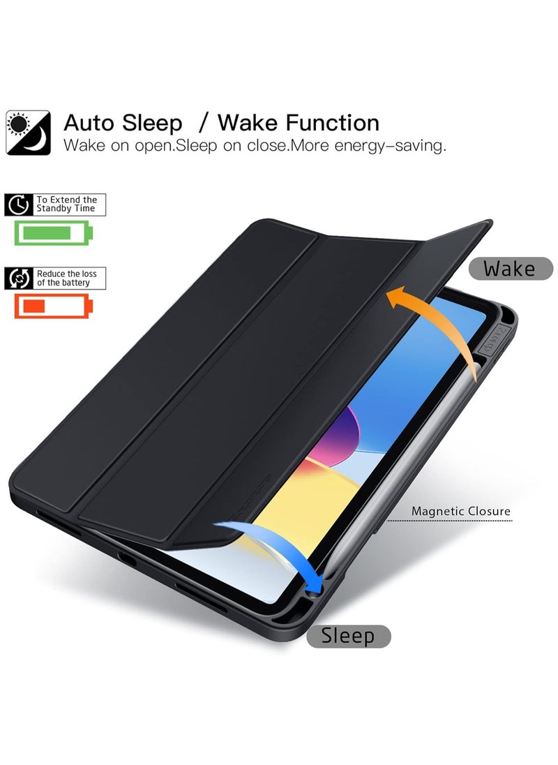 Generic - iPad Air 4 , 10.9 inch Smart Cover with Stand (2022/2020) with Pencil Holder, Lockable Smart Cover/Auto Screen On/Touch ID, Transparent Cover with Auto On/Sleep, Black - Image 1