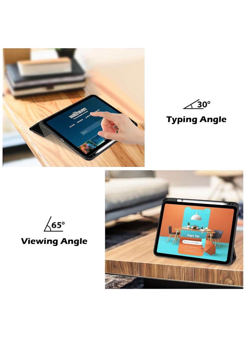 Generic - iPad Air 4 , 10.9 inch Smart Cover with Stand (2022/2020) with Pencil Holder, Lockable Smart Cover/Auto Screen On/Touch ID, Transparent Cover with Auto On/Sleep, Black - Image 1
