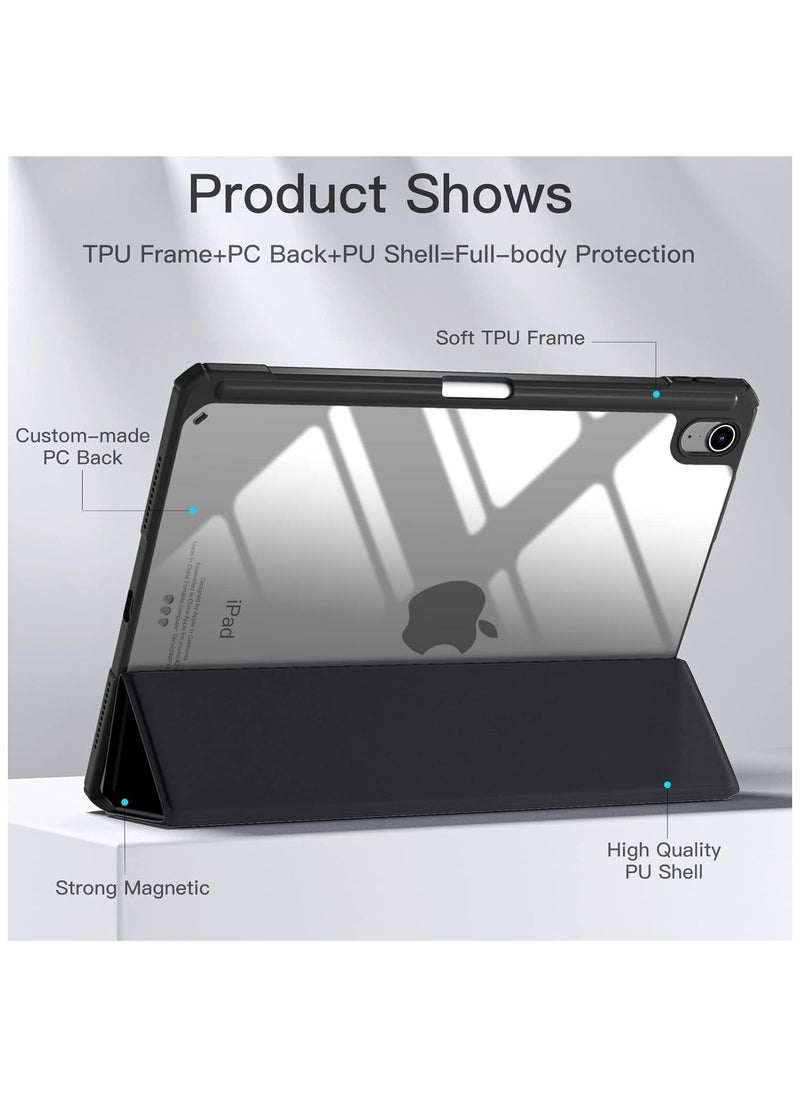 Generic - iPad Air 4 , 10.9 inch Smart Cover with Stand (2022/2020) with Pencil Holder, Lockable Smart Cover/Auto Screen On/Touch ID, Transparent Cover with Auto On/Sleep, Black - Image 1