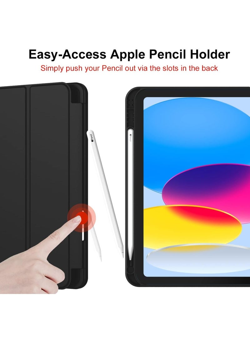 Generic - iPad Air 4 , 10.9 inch Smart Cover with Stand (2022/2020) with Pencil Holder, Lockable Smart Cover/Auto Screen On/Touch ID, Transparent Cover with Auto On/Sleep, Black - Image 1