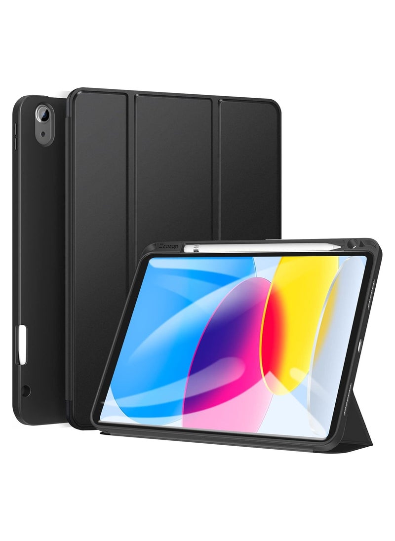 Generic - iPad Air 4 , 10.9 inch Smart Cover with Stand (2022/2020) with Pencil Holder, Lockable Smart Cover/Auto Screen On/Touch ID, Transparent Cover with Auto On/Sleep, Black - Image 1