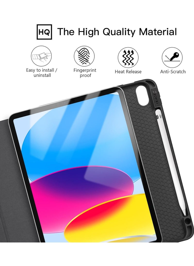 Generic - iPad Air 4 , 10.9 inch Smart Cover with Stand (2022/2020) with Pencil Holder, Lockable Smart Cover/Auto Screen On/Touch ID, Transparent Cover with Auto On/Sleep, Black - Image 1