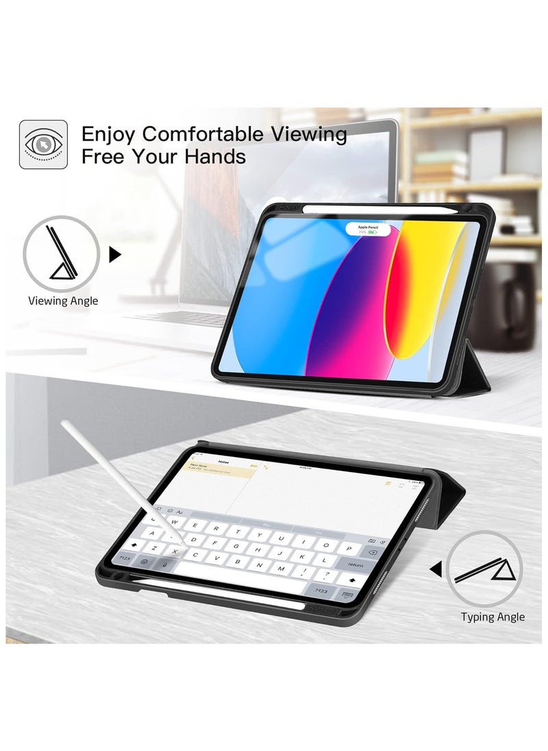 Generic - iPad Air 4 , 10.9 inch Smart Cover with Stand (2022/2020) with Pencil Holder, Lockable Smart Cover/Auto Screen On/Touch ID, Transparent Cover with Auto On/Sleep, Black - Image 1