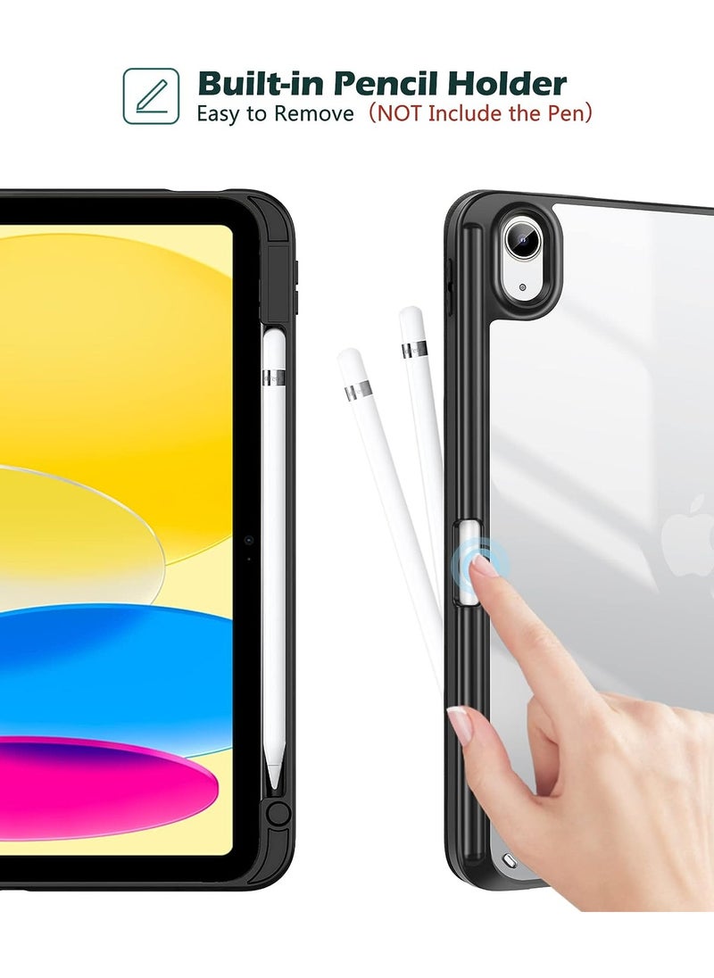 Generic - iPad Air 4 , 10.9 inch Smart Cover with Stand (2022/2020) with Pencil Holder, Lockable Smart Cover/Auto Screen On/Touch ID, Transparent Cover with Auto On/Sleep, Black - Image 1