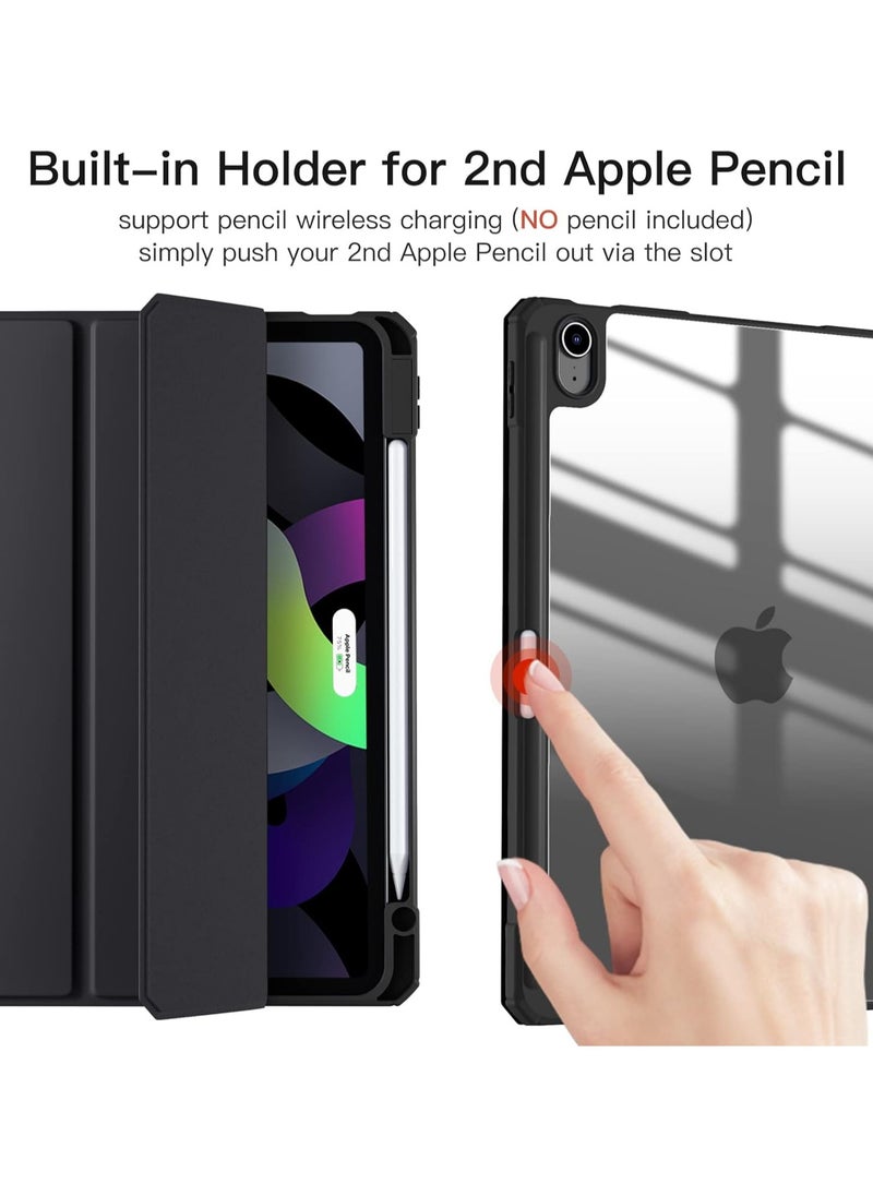 Generic - iPad Air 4 , 10.9 inch Smart Cover with Stand (2022/2020) with Pencil Holder, Lockable Smart Cover/Auto Screen On/Touch ID, Transparent Cover with Auto On/Sleep, Black - Image 1