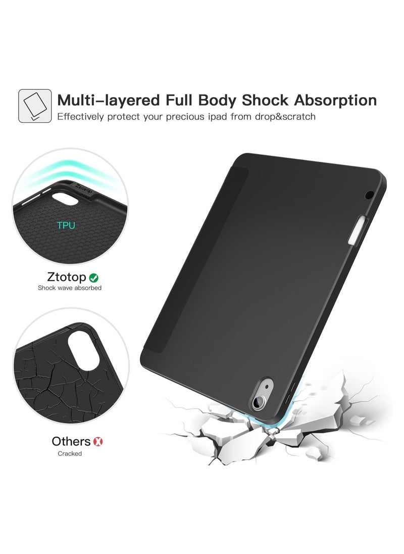 Generic - iPad Air 4 , 10.9 inch Smart Cover with Stand (2022/2020) with Pencil Holder, Lockable Smart Cover/Auto Screen On/Touch ID, Transparent Cover with Auto On/Sleep, Black - Image 1