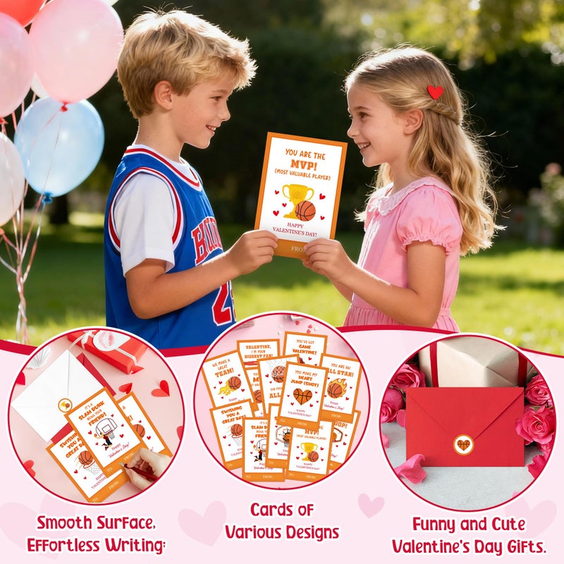 TICIAGA 72pcs Valentineâ€™s Day Basketball Greeting Cards with Envelop and Stickers for Kids, 4 x 6 IN Sport Theme Exchange Gift Cards for Boys and Girls School Classroom Supplies, Valentines Party Favors - Image 4