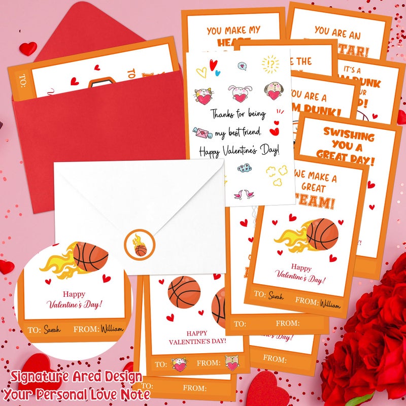 TICIAGA 72pcs Valentineâ€™s Day Basketball Greeting Cards with Envelop and Stickers for Kids, 4 x 6 IN Sport Theme Exchange Gift Cards for Boys and Girls School Classroom Supplies, Valentines Party Favors - Image 3