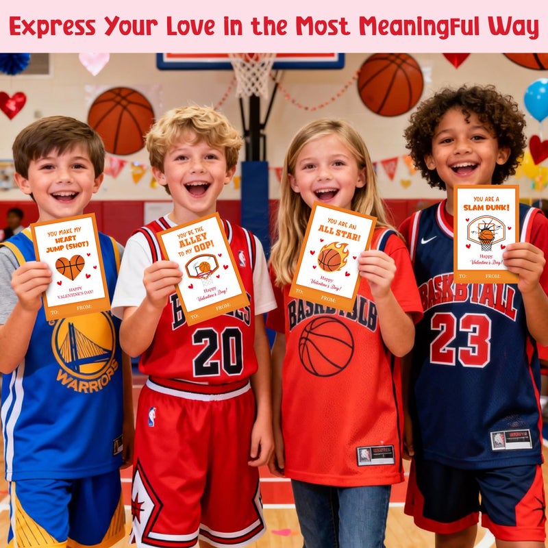 TICIAGA 72pcs Valentineâ€™s Day Basketball Greeting Cards with Envelop and Stickers for Kids, 4 x 6 IN Sport Theme Exchange Gift Cards for Boys and Girls School Classroom Supplies, Valentines Party Favors - Image 5