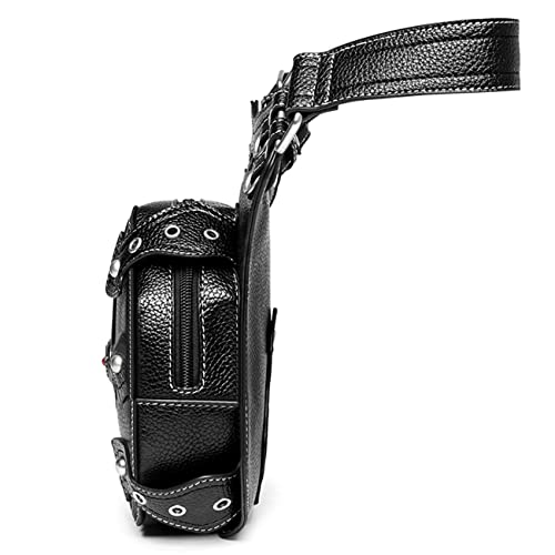Valentoria Steampunk Waist Bag Fanny Pack Fashion Gothic Leather Shoulder Crossbody Messenger Bags Thigh Leg Hip Holster Purse Travel Pouch Hiking Sport Chain Bags for Women Men - Image 2