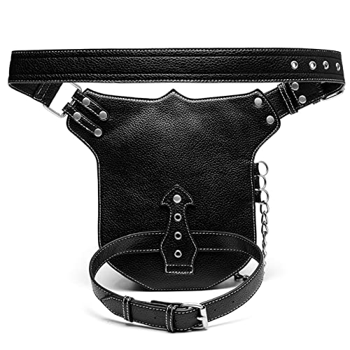Valentoria Steampunk Waist Bag Fanny Pack Fashion Gothic Leather Shoulder Crossbody Messenger Bags Thigh Leg Hip Holster Purse Travel Pouch Hiking Sport Chain Bags for Women Men - Image 3