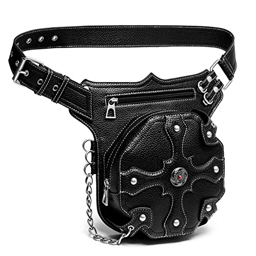 Valentoria Steampunk Waist Bag Fanny Pack Fashion Gothic Leather Shoulder Crossbody Messenger Bags Thigh Leg Hip Holster Purse Travel Pouch Hiking Sport Chain Bags for Women Men - Image 1