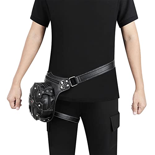 Valentoria Steampunk Waist Bag Fanny Pack Fashion Gothic Leather Shoulder Crossbody Messenger Bags Thigh Leg Hip Holster Purse Travel Pouch Hiking Sport Chain Bags for Women Men - Image 4