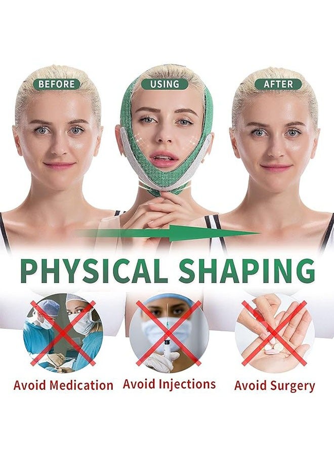 V Line Face Slimming Lifting Chin Belt, Breathable Face Slimming Strap, Reusable V Line Face Shapes Chin Cheek Lift Up, Anti Wrinkle Lifting Belt for Women Men, Green - Image 2