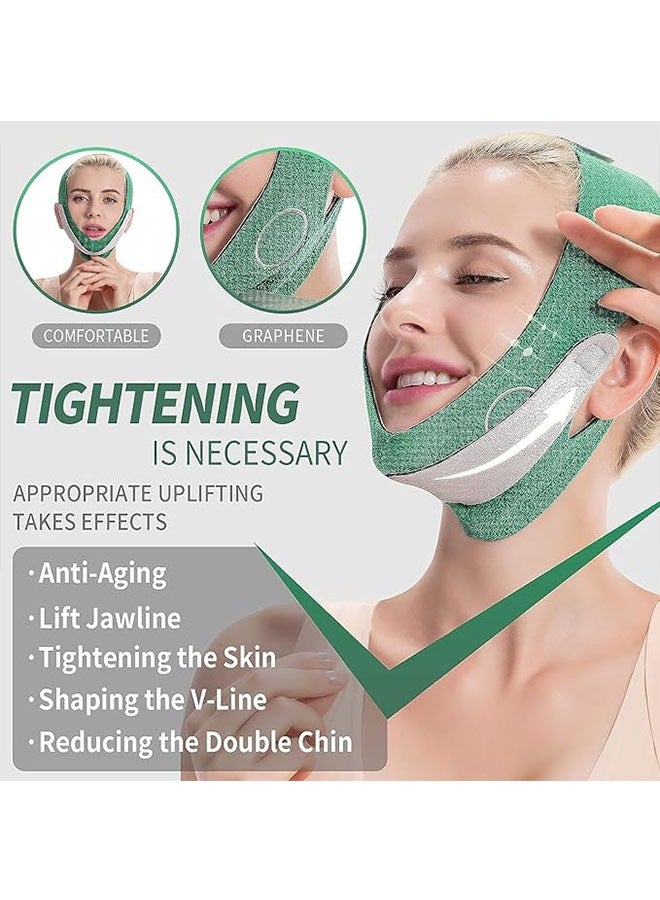 V Line Face Slimming Lifting Chin Belt, Breathable Face Slimming Strap, Reusable V Line Face Shapes Chin Cheek Lift Up, Anti Wrinkle Lifting Belt for Women Men, Green - Image 4