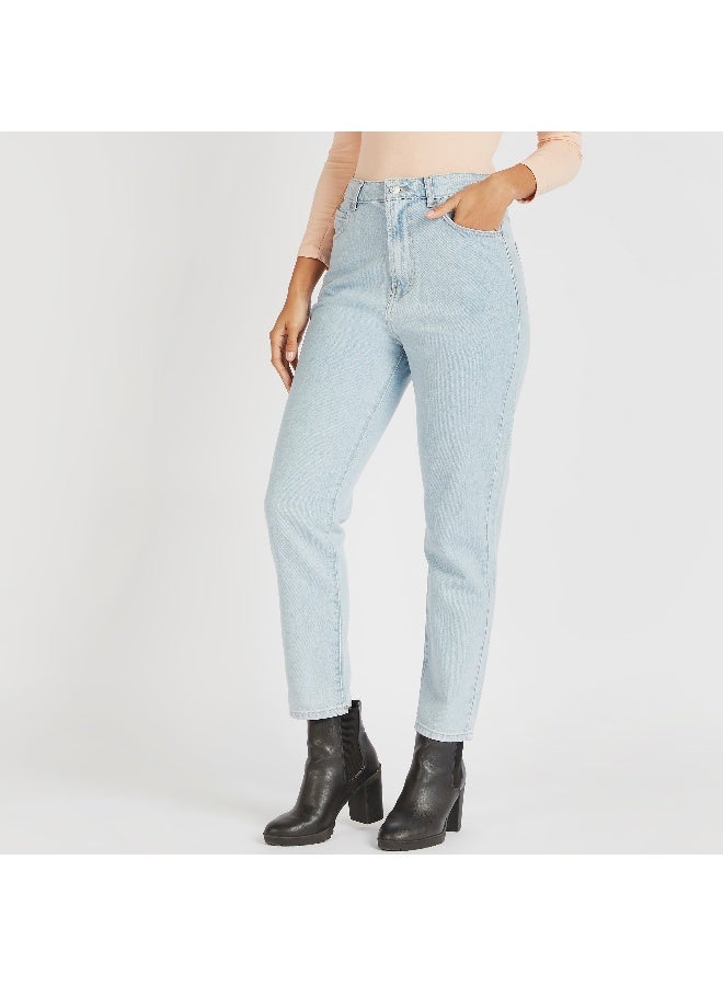 Lee Cooper Lee Cooper Mid-Rise Jeans with Pockets and Button Closure - Image 1