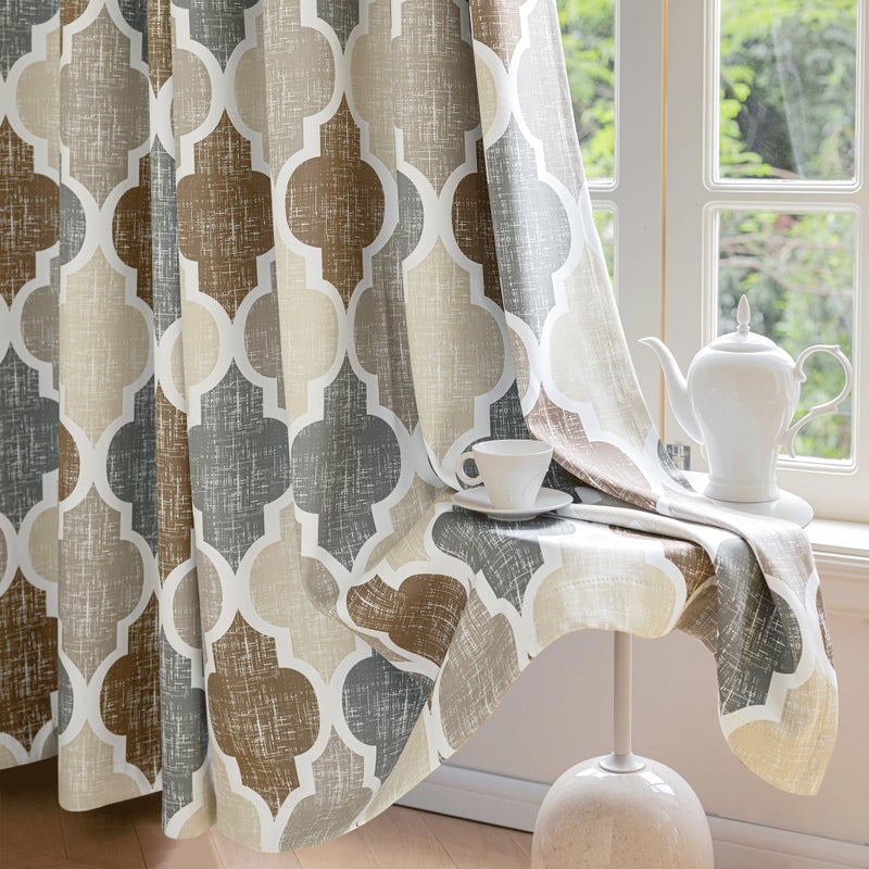 Beauoop 100% Blackout Curtains 72 Inches Long 2 Panels for Bedroom Living Room Brown Grey Moroccan Geo Room Darkening Thermal Insulated Soundproof Grommet Top Window Treatments Drapes, 50x72 Set of 2 - Image 1