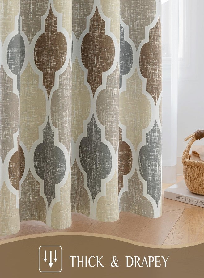Beauoop 100% Blackout Curtains 72 Inches Long 2 Panels for Bedroom Living Room Brown Grey Moroccan Geo Room Darkening Thermal Insulated Soundproof Grommet Top Window Treatments Drapes, 50x72 Set of 2 - Image 4