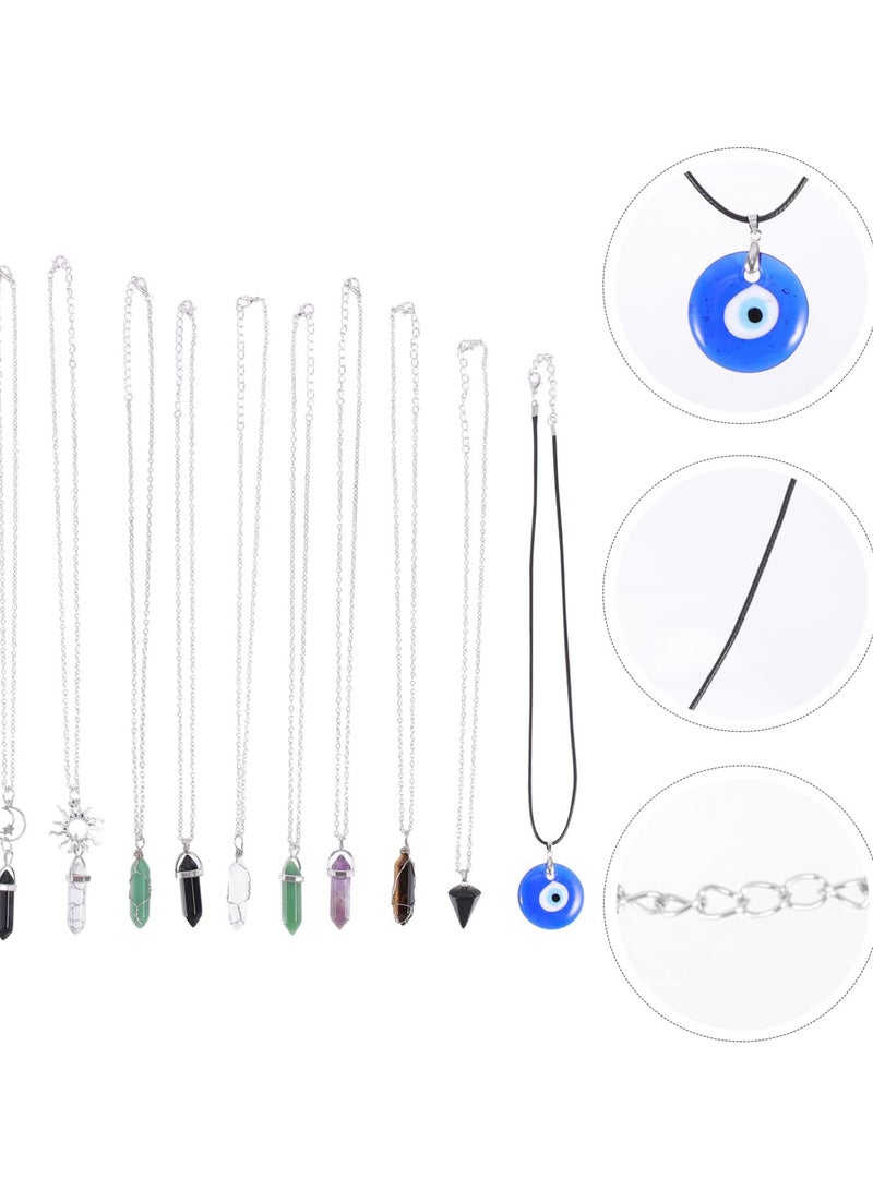 GGOOT 10Pcs Evil Eye Necklace Hexagonal Crystal Stone Pendant Necklaces Turkish Blue Eyes Amulet Pendant Crystal Lucky Protection Necklace Bullet Jewelry for Women Men - Image 4