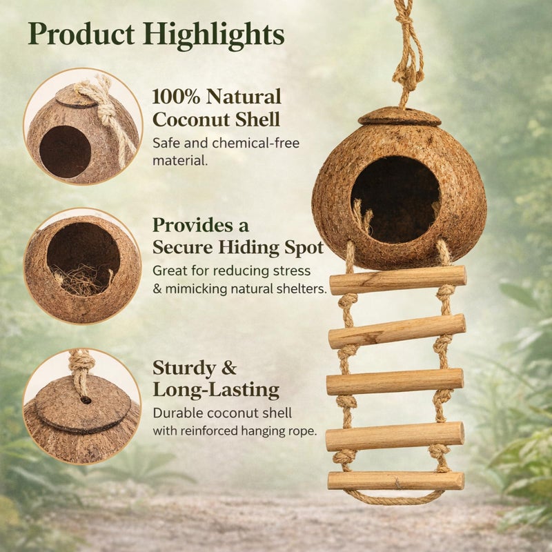 RUNANIA Crested Gecko Tank Accessoriesï¼ŒReptile Vines Plants with Coconut Shell Ladder Hideout Hermit Crab Decor for Bearded Dragon Lizard Chameleon Tortoise Snake - Image 2