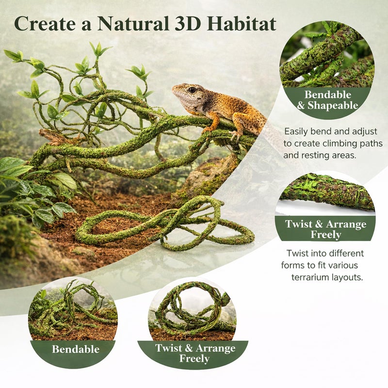 RUNANIA Crested Gecko Tank Accessoriesï¼ŒReptile Vines Plants with Coconut Shell Ladder Hideout Hermit Crab Decor for Bearded Dragon Lizard Chameleon Tortoise Snake - Image 3