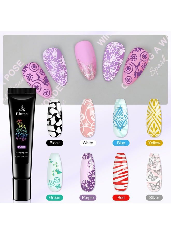 Biutee Nail Stamper Kit 12Pcs Nail Stamping Plate 8Pcs Stamping Gel Polish Nail Stamping Kit with Silicone Stamper Scraper Storage Bag Lace Plaid Stamp Template Holiday Gift for Women - Image 2