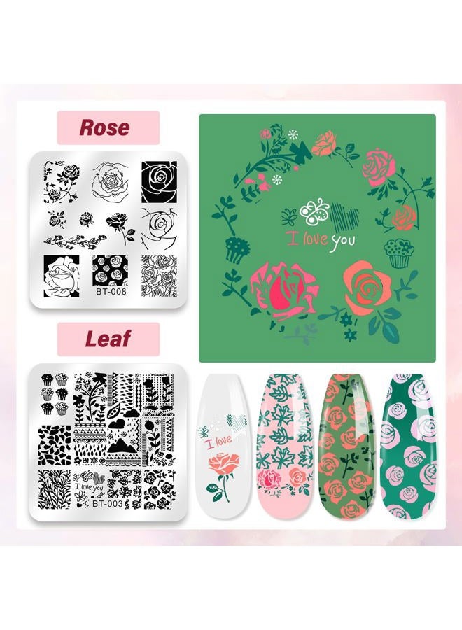 Biutee Nail Stamper Kit 12Pcs Nail Stamping Plate 8Pcs Stamping Gel Polish Nail Stamping Kit with Silicone Stamper Scraper Storage Bag Lace Plaid Stamp Template Holiday Gift for Women - Image 5