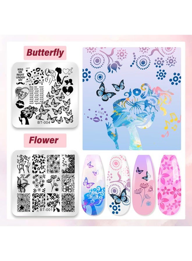 Biutee Nail Stamper Kit 12Pcs Nail Stamping Plate 8Pcs Stamping Gel Polish Nail Stamping Kit with Silicone Stamper Scraper Storage Bag Lace Plaid Stamp Template Holiday Gift for Women - Image 4