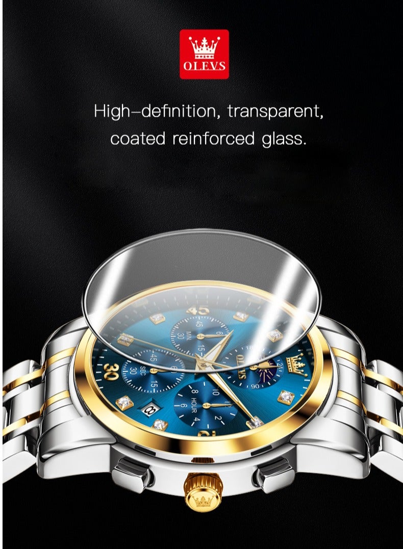 OLEVS Men's Watch with Four-Dial Design, Business Style, Stainless Steel Strap, Dual Time Zones, Moon Phase Display, Luminous Hands, and Water Resistance - Image 5