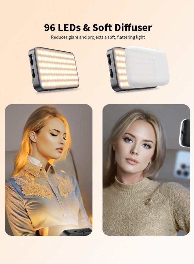 TONEOF 96 LED Cell Phone Light with Soft Diffuser and Stand, Rechargeable Magnetic Portable Selfie Light with Clip, 2500k-9000K Adjustable Lighting for Recording Videos, Cameras, Tablets, Zoom Call, Photography - Image 3