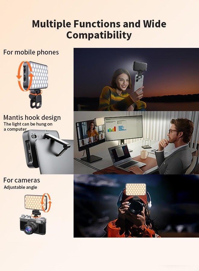 TONEOF 96 LED Cell Phone Light with Soft Diffuser and Stand, Rechargeable Magnetic Portable Selfie Light with Clip, 2500k-9000K Adjustable Lighting for Recording Videos, Cameras, Tablets, Zoom Call, Photography - Image 4