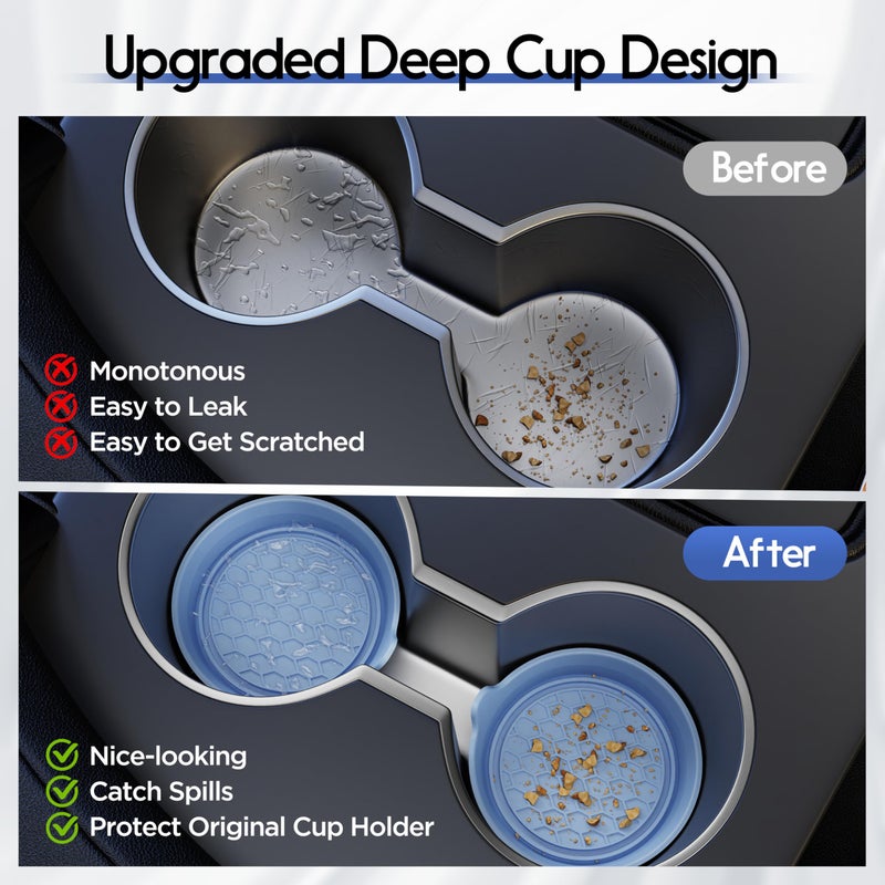Amooca Car Cup Coaster Universal Automotive Waterproof Non-Slip Cup Holders Sift-Proof Spill Holder Car Interior Accessories 4 Pack Gray Blue - Image 5
