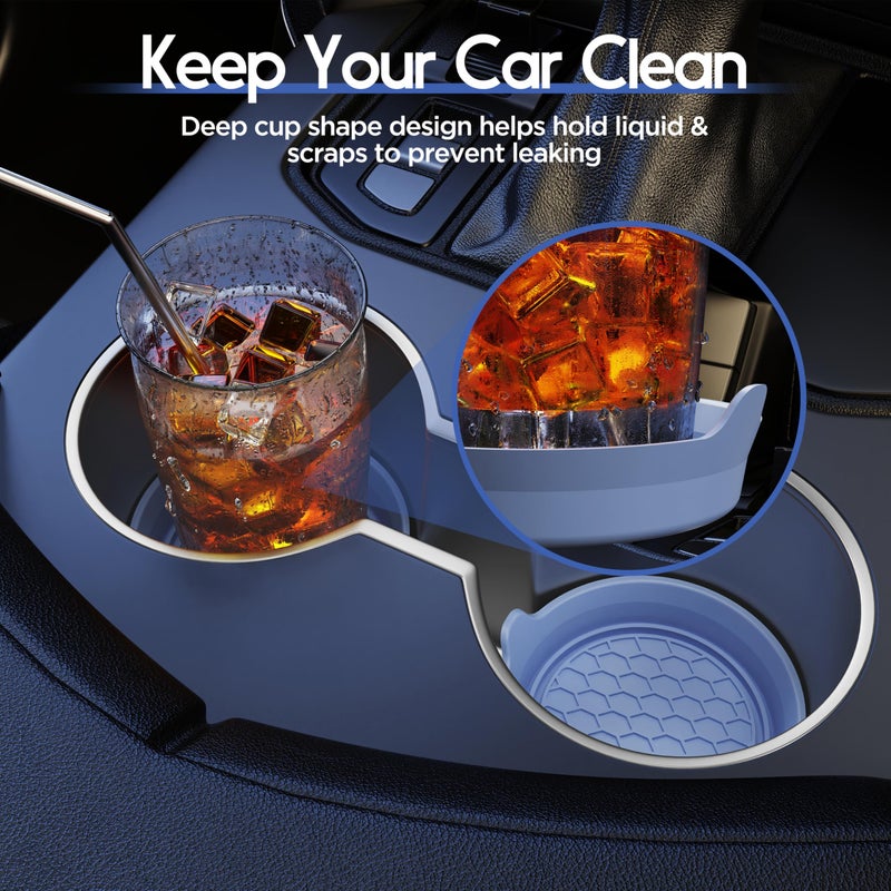 Amooca Car Cup Coaster Universal Automotive Waterproof Non-Slip Cup Holders Sift-Proof Spill Holder Car Interior Accessories 4 Pack Gray Blue - Image 2